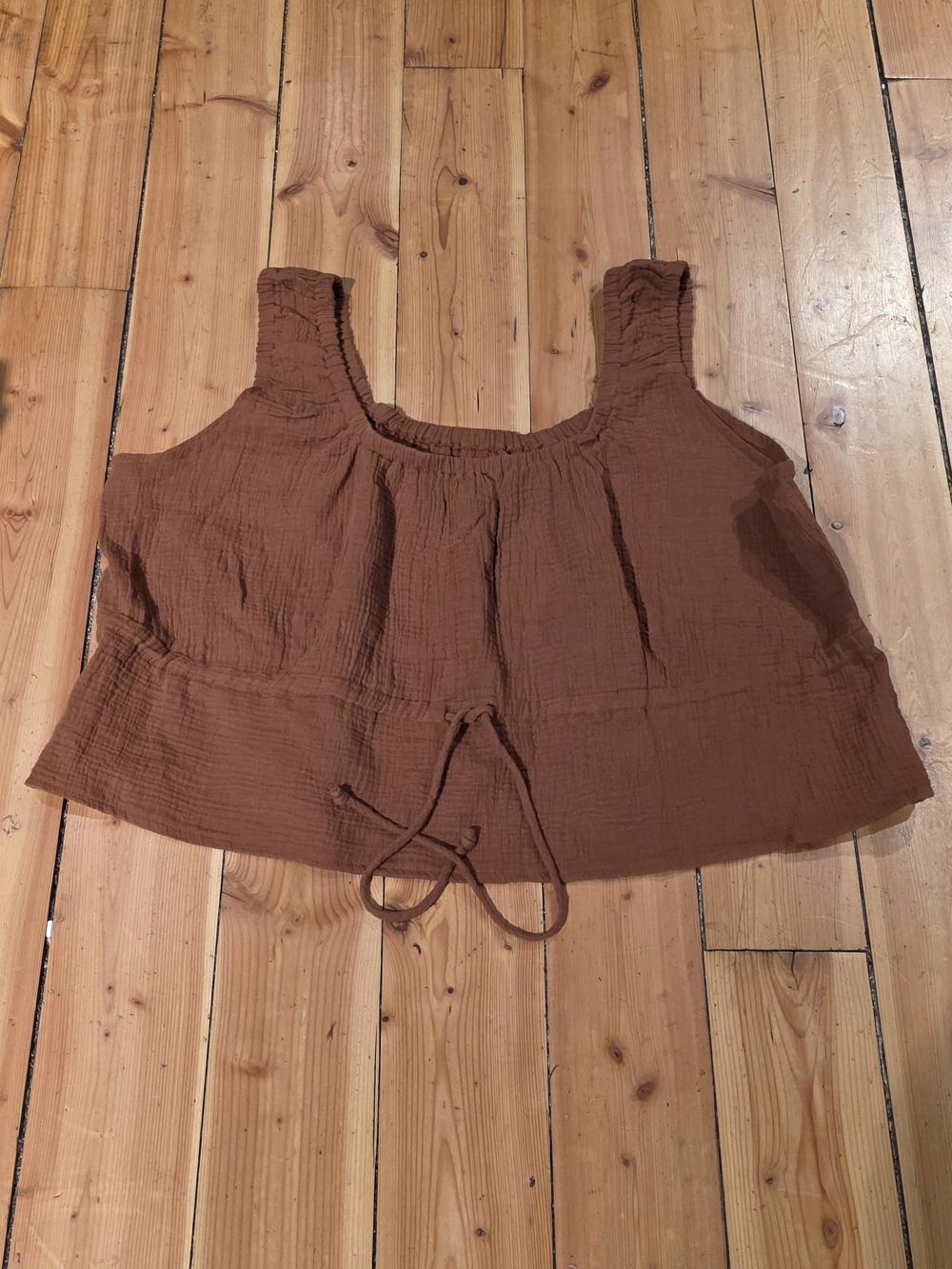 Women’s Brown Sleeveless Drawstring Peplum Tank Top